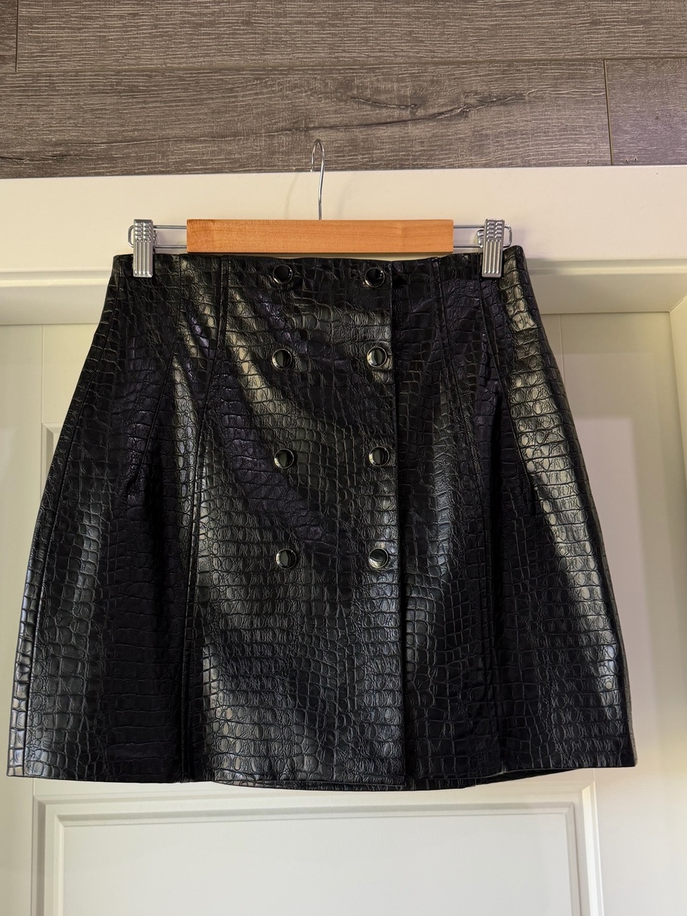 Zara Black Faux-Croc Double-Breasted Mini Skirt